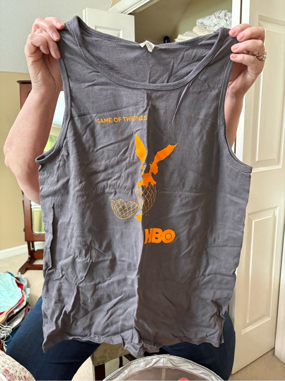 Port and Company Gray Game of Thrones HBO Tank Top with Orange Print